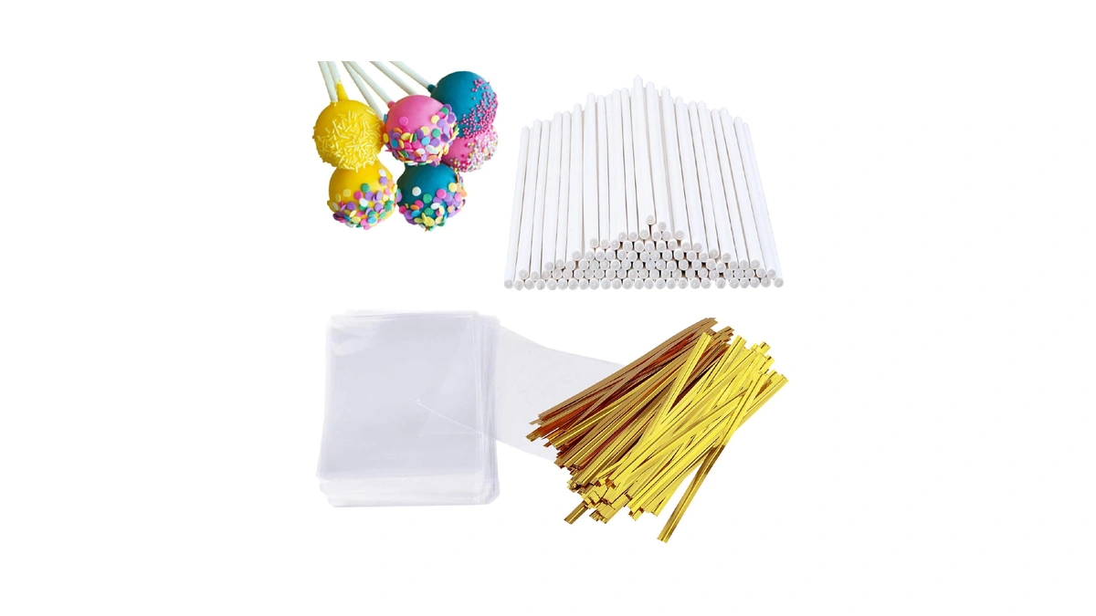 300 Pcs Cake Pop Sticks And Wrappers Kit, Including 100ct