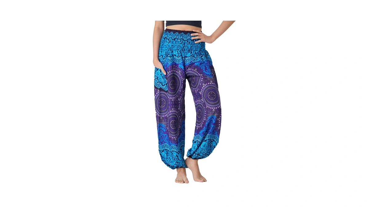B Bangkok Pants Boho Harem Pants Women (bohorose Blue, One