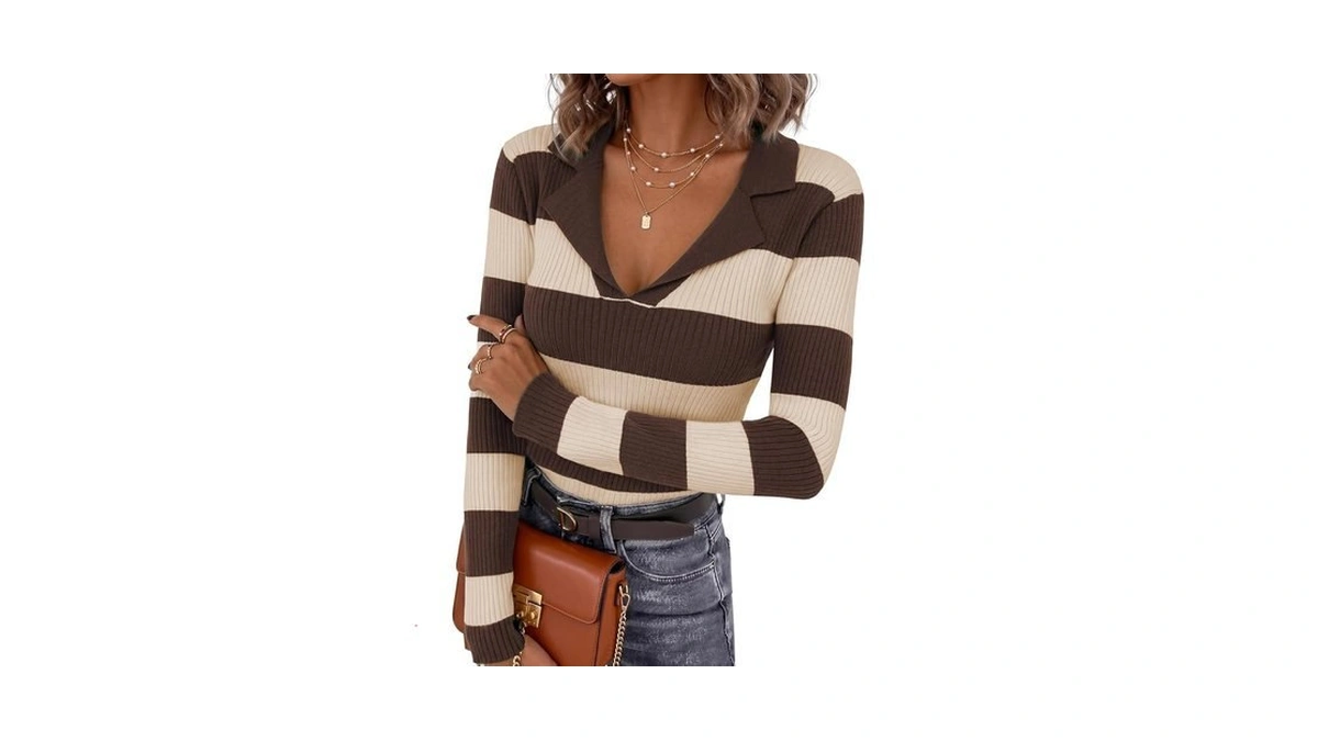 Pink Queen Women Striped Sweater Business Work Knit Clothes Size