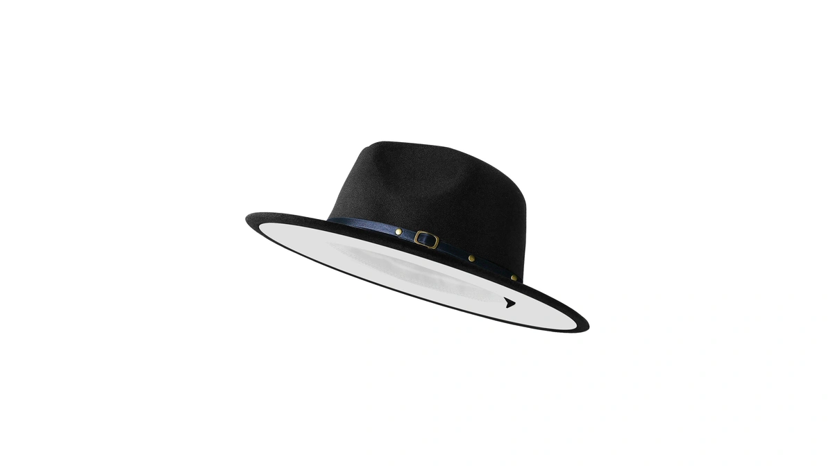 Kujuha Wide Brim Fedora Two Tone Dress Hat, Black &