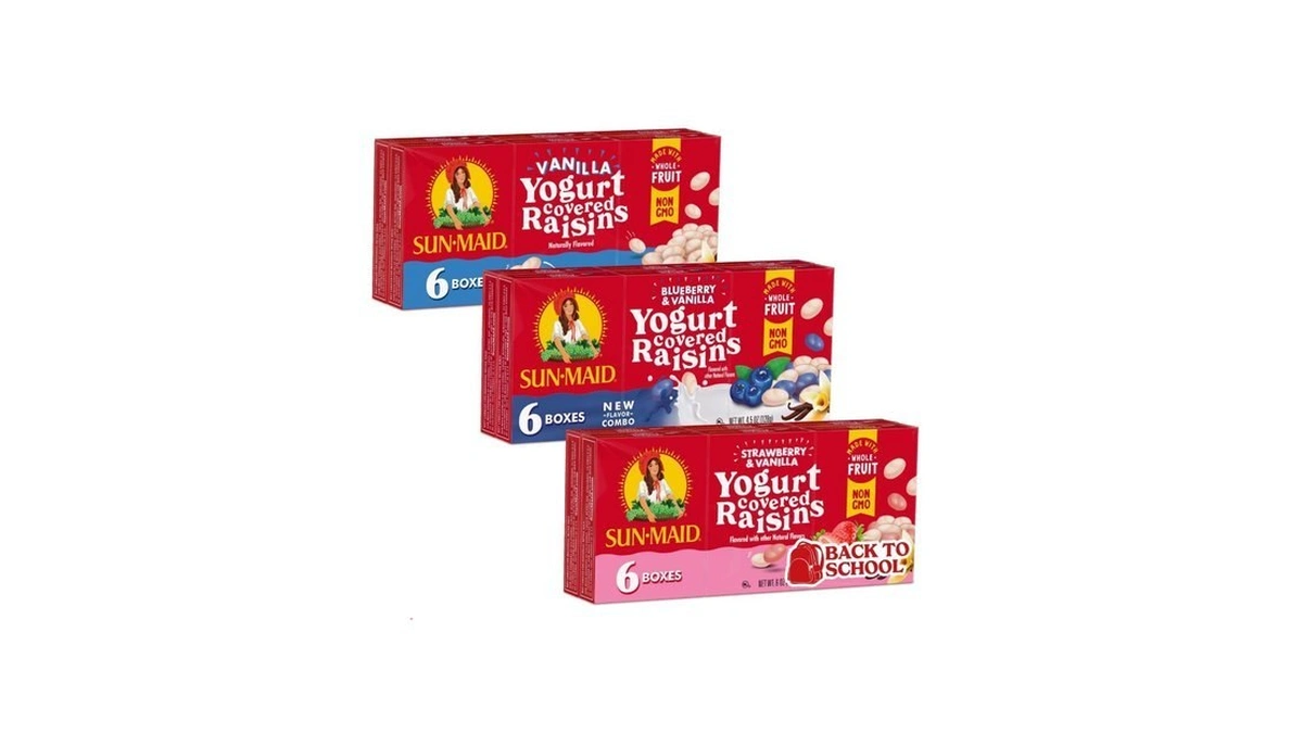 Sun-maid Yogurt Coated Raisins 3 Flavor Snack Pack Bundle -
