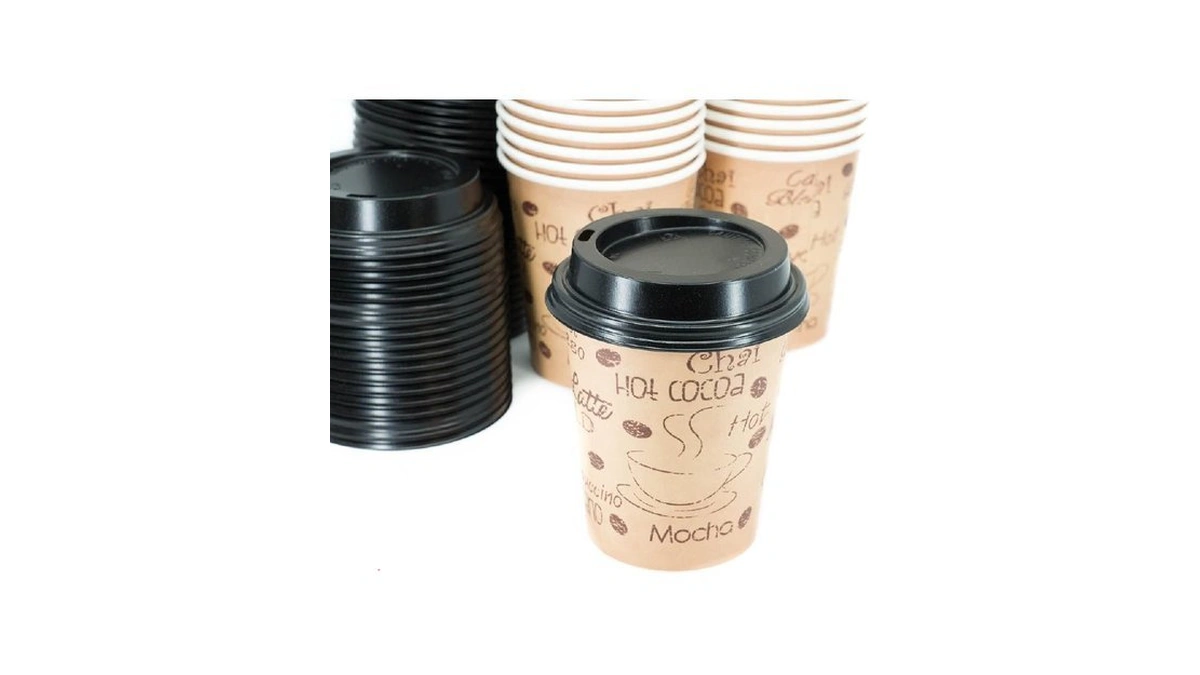 Ecodesign-us 10 Ounce Disposable Paper Coffee Cups With Black Lids
