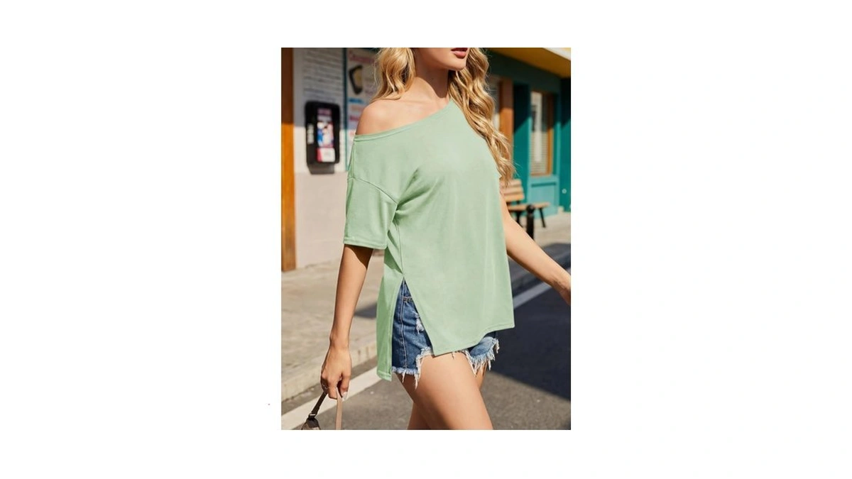 Cicy Bell Womens One Shoulder Tops Summer Short Sleeve Side