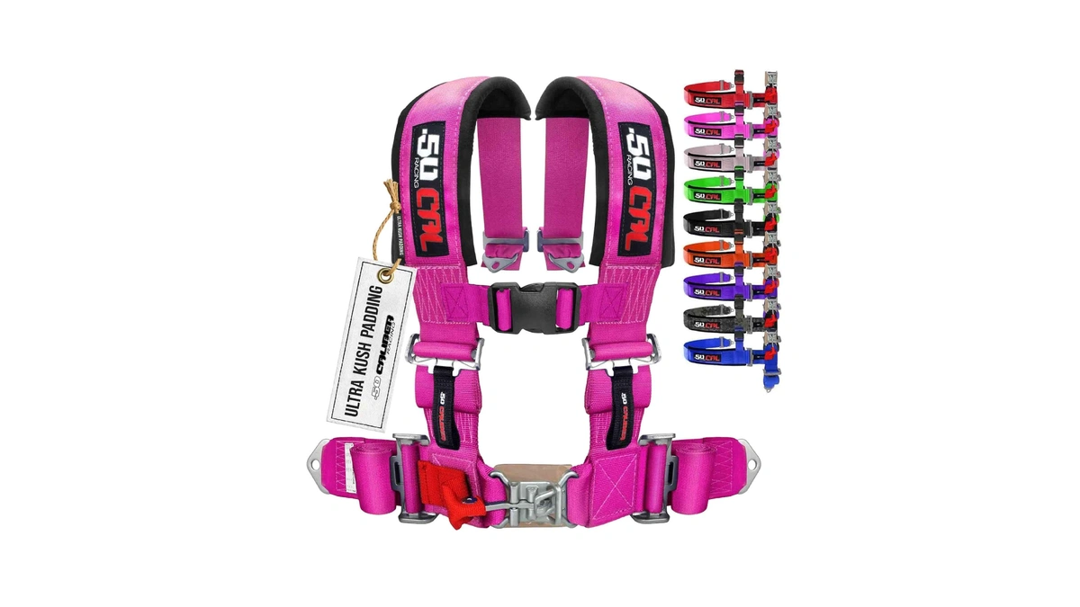 1pc Pink 4 Point Harness For Bucket Seat, Latch Release,