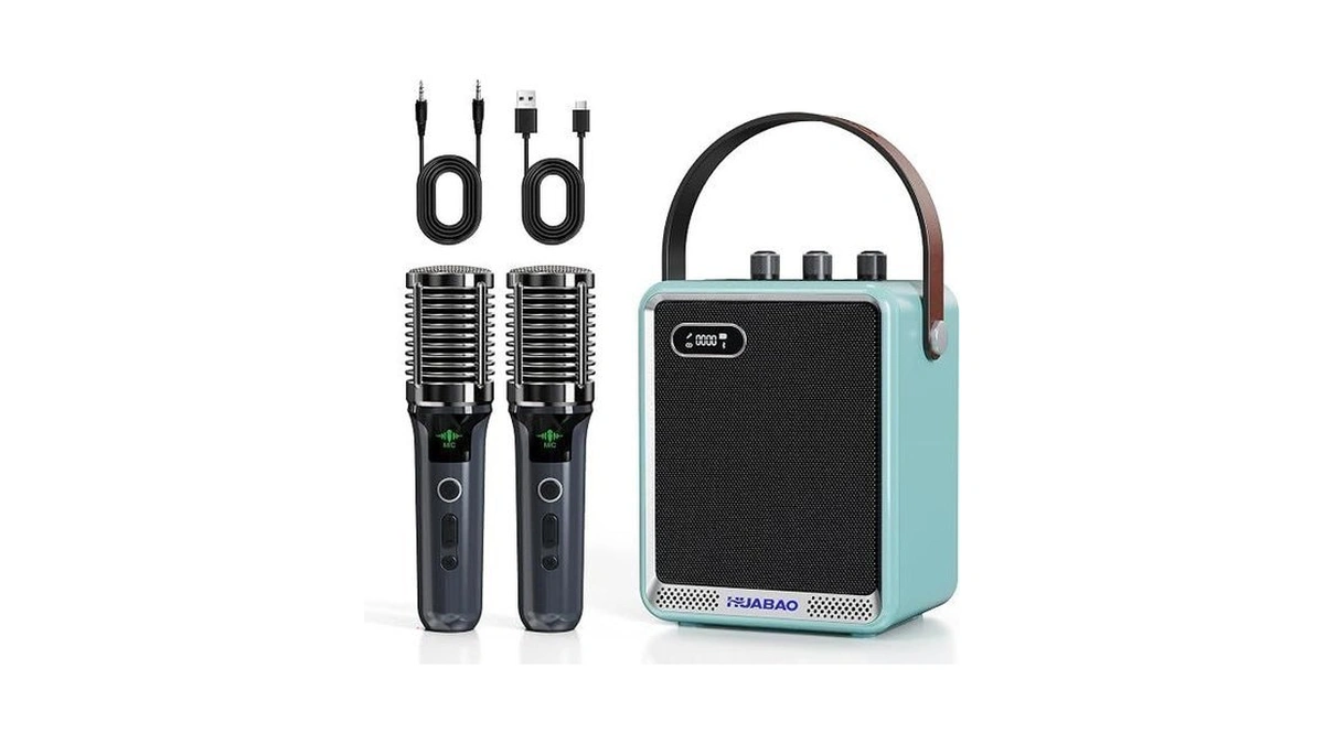 Huabao Karaoke Machine With 2 Wireless Microphones, Portable Mini Speaker