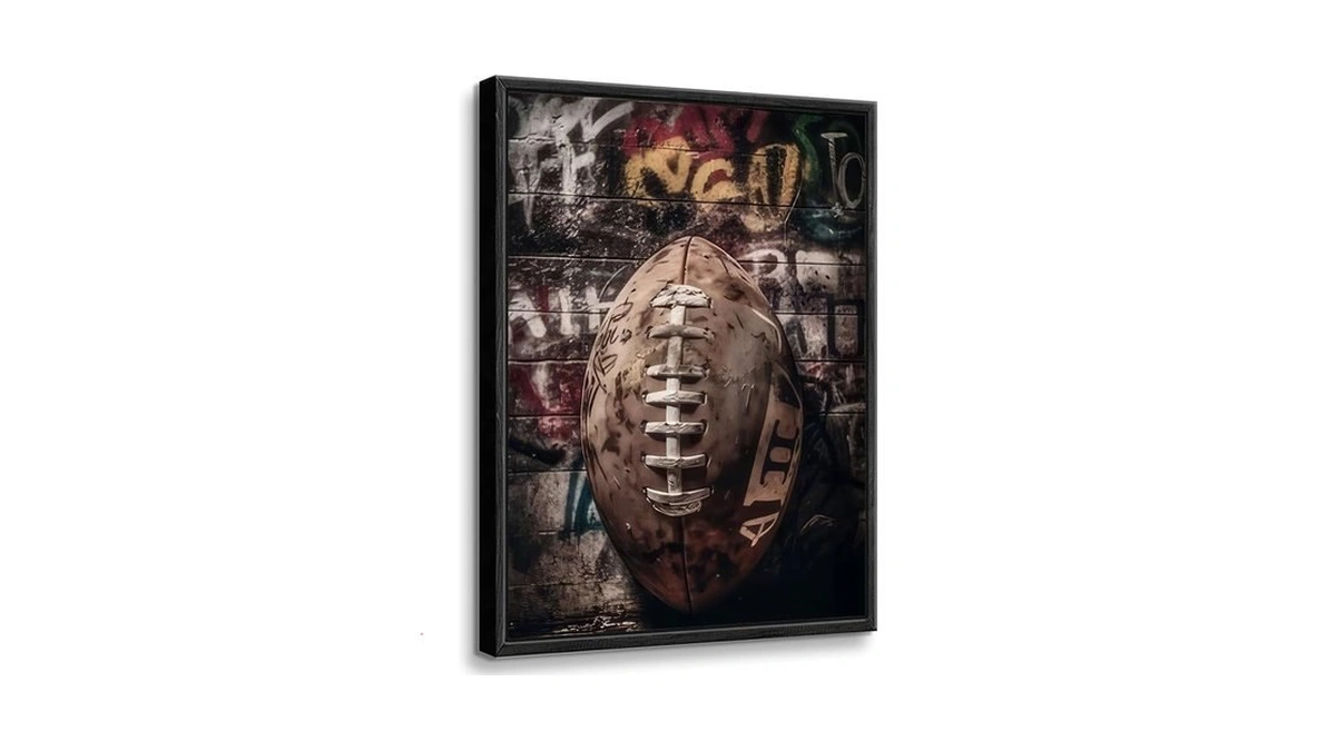 Black Framed Graffiti Wall Art Football Prints Teen Boys Room