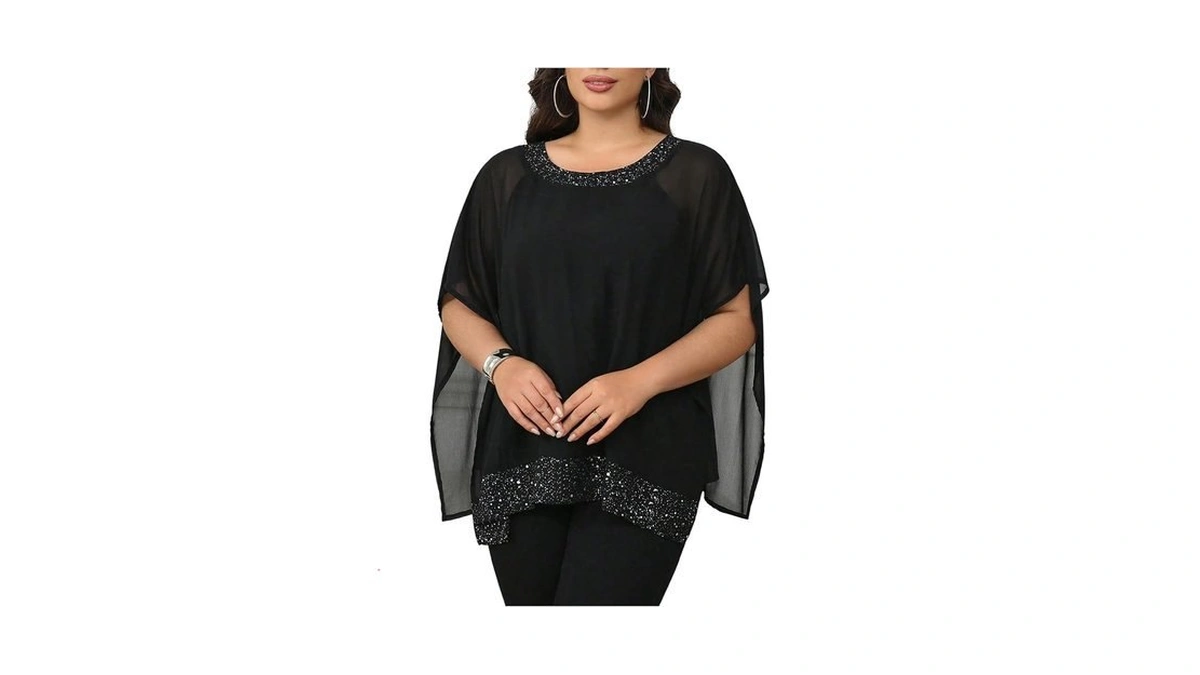 Makemechic Women's Summer Y2k Plus Size Mesh Poncho Tee Shirt