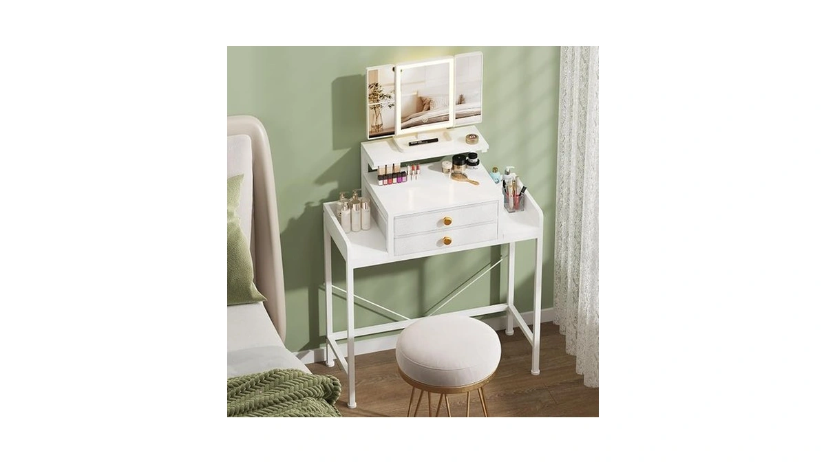 Higdbfe Vanity Desk With Mirror And Lights 28.4''w Small Makeup