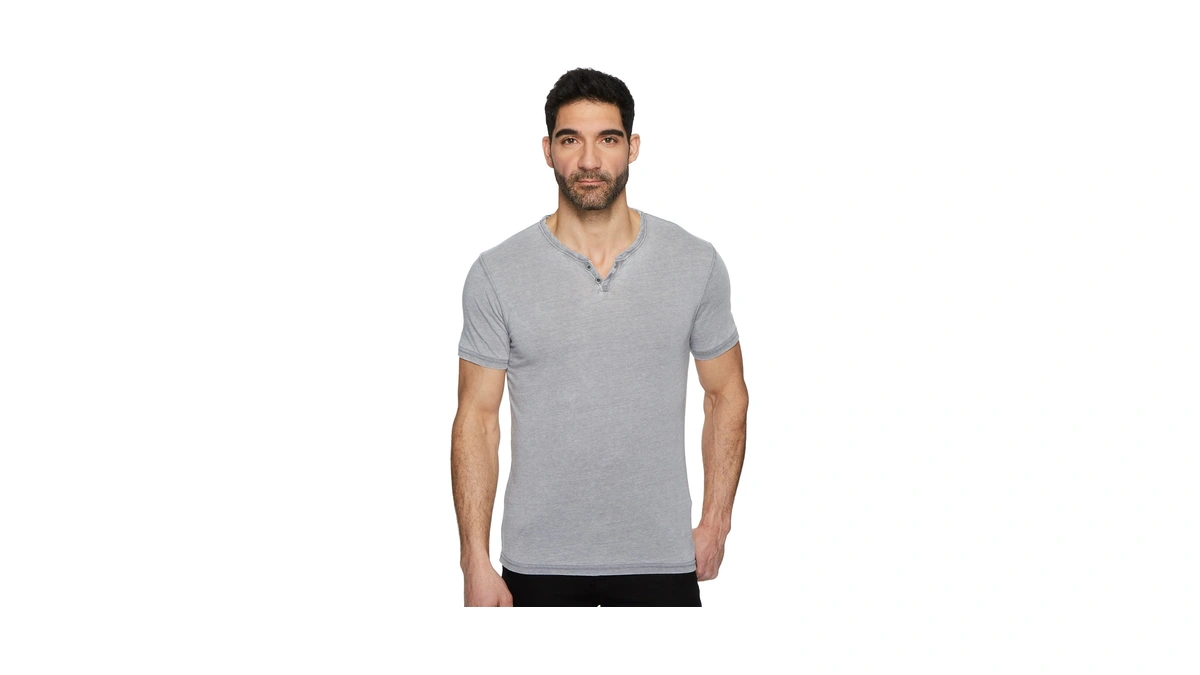 Lucky Brand Burnout Button Notch Shirt Frost Grey Xl
