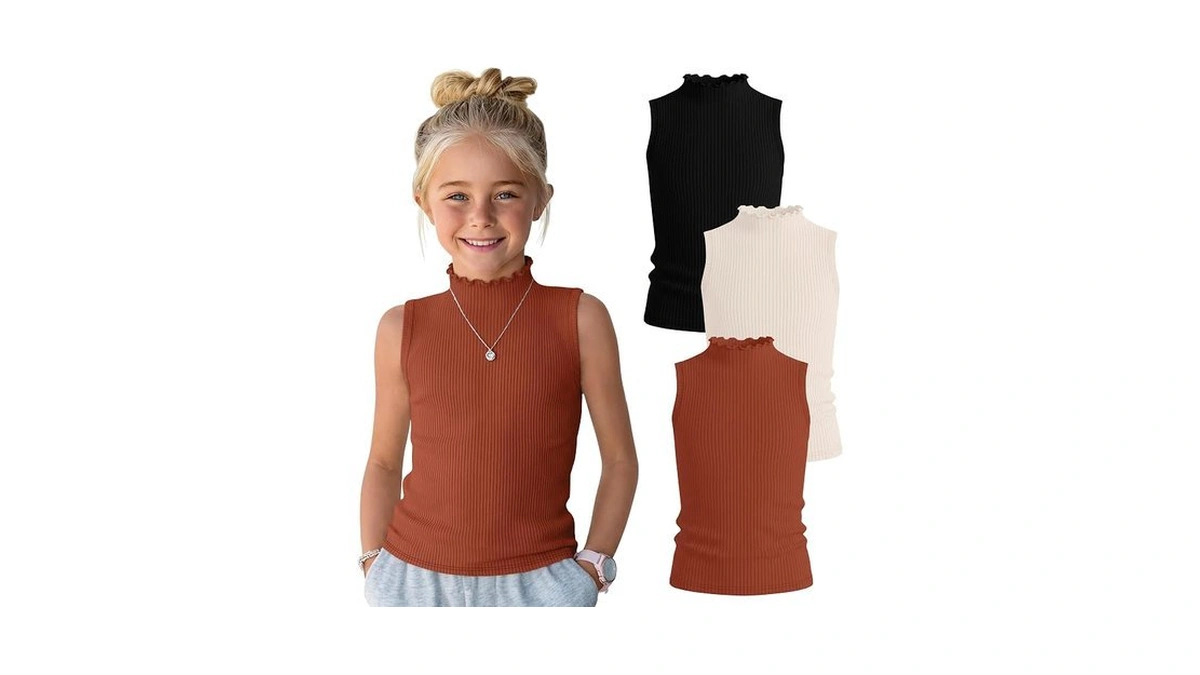 Lessonzoo 3 Pack Girls Tank Tops Sleeveless Ribbed Ruffle Slim
