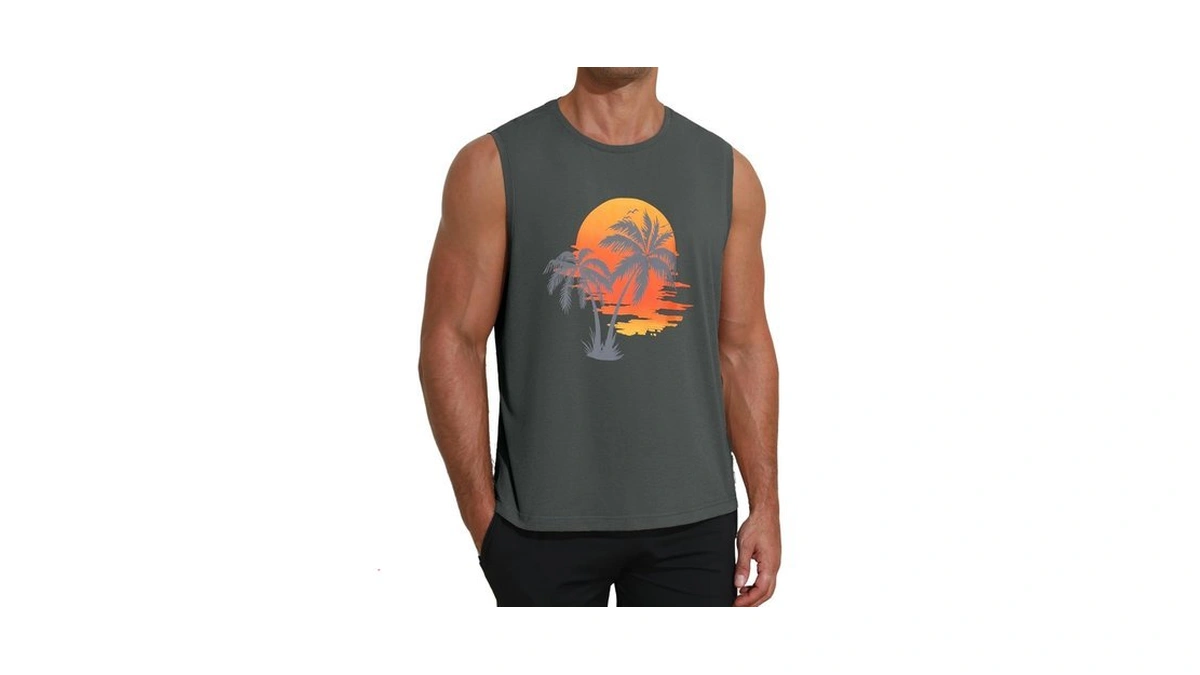Gentlewarm Mens Tank Tops Summer Hawaiian Palm Tree Print Vacation
