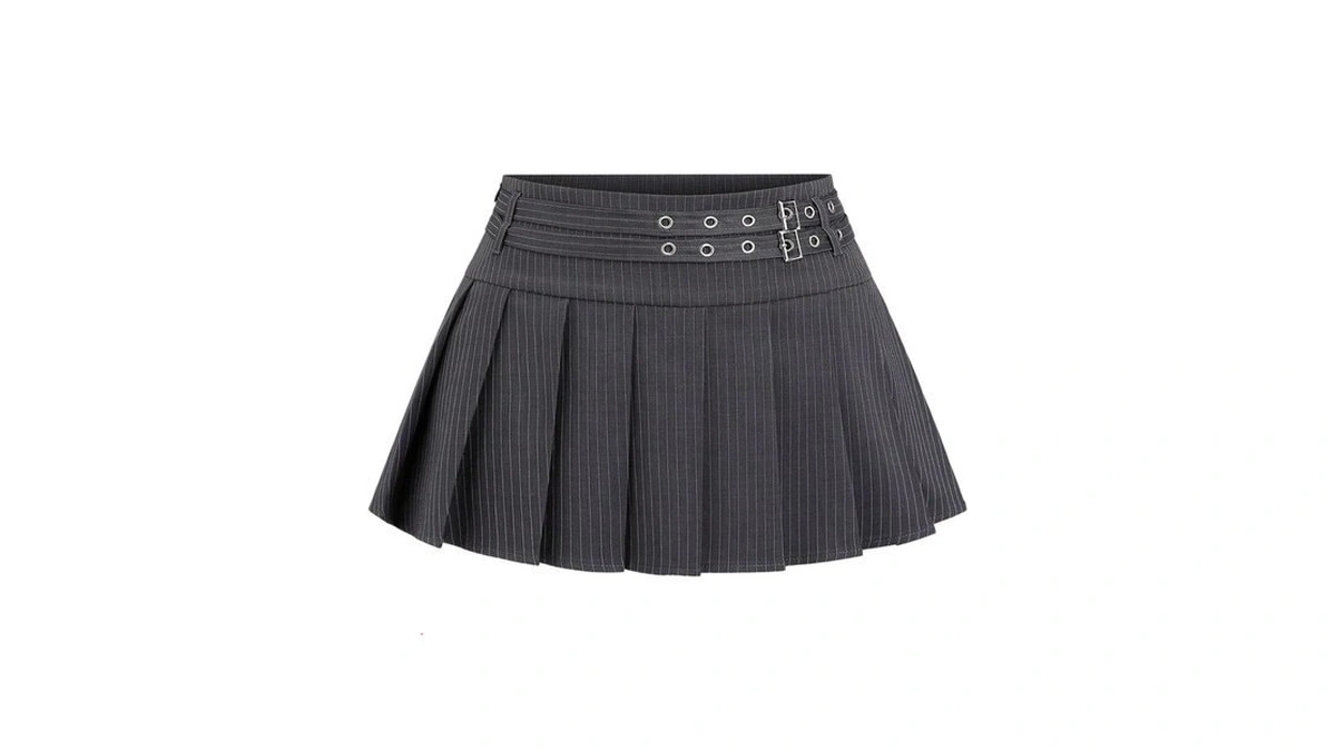 Gorglitter Women's Striped Pleated Mini Skirt Y2k Belted Low Waist
