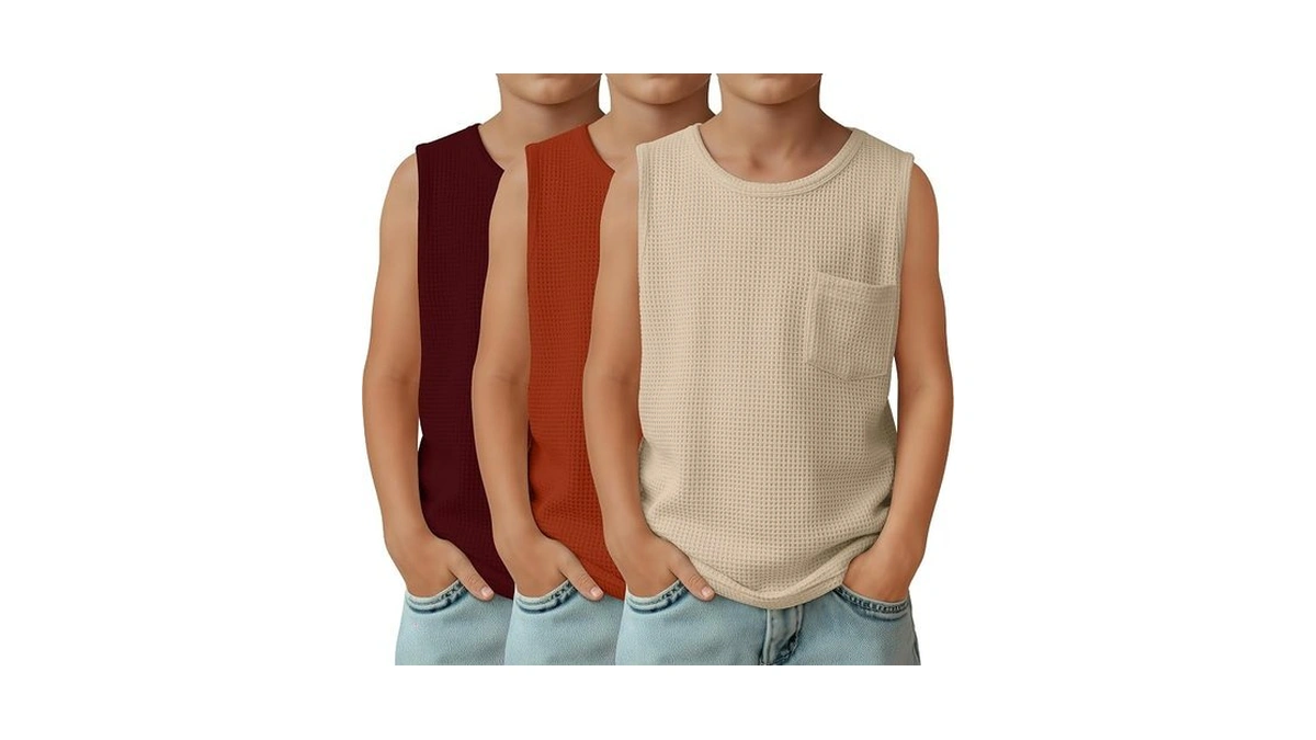 Langyiwee 3 Pack Boys Tank Tops Kids Waffle Sleeveless Undershirts