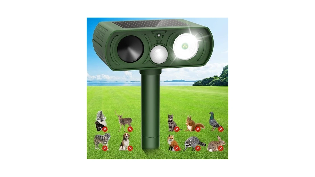 Solar Ultrasonic Animal Repellent Outdoor, Deer Repellent Devices Waterproof, Cat