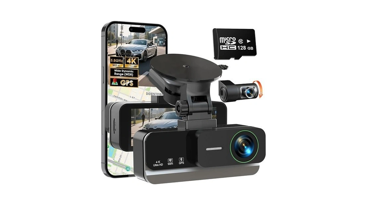 4k+4k Dash Cam Front And Rear, Free 128gb Card Included,
