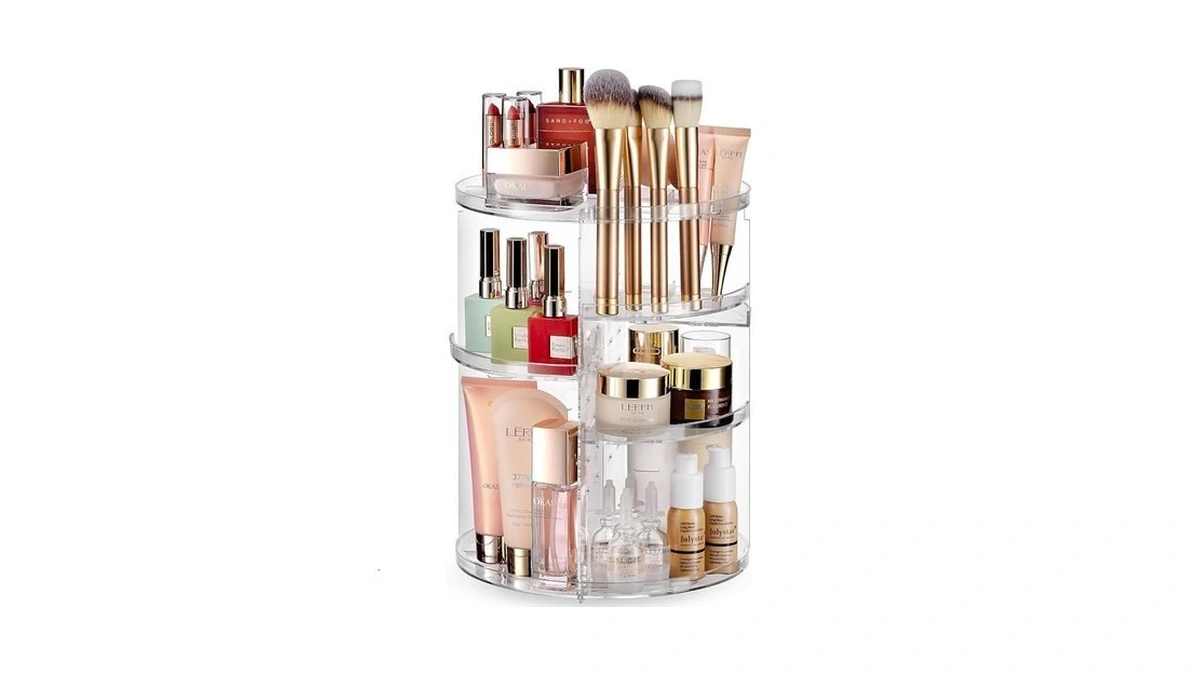 Masirs 360 Rotating Makeup Organizer Countertop, Adjustable Shelf, Clear