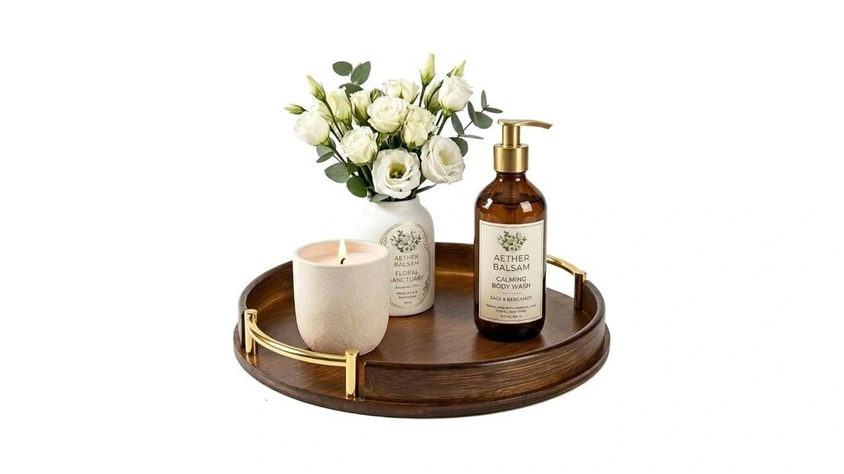 Bathroom Tray For Countertop Organizer,vanity Tray With Gold Handle,bamboo Tray