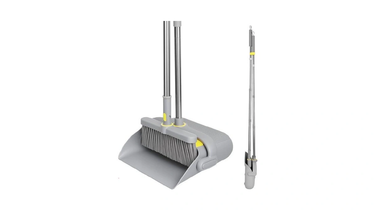 Vacfam Broom And Dustpan Set, 61-inch Adjustable Handle, Standing Dustpan