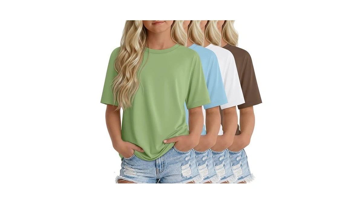 Yooaurvox 4 Pack Girls Half Sleeve Shirts Tween Oversized Tops