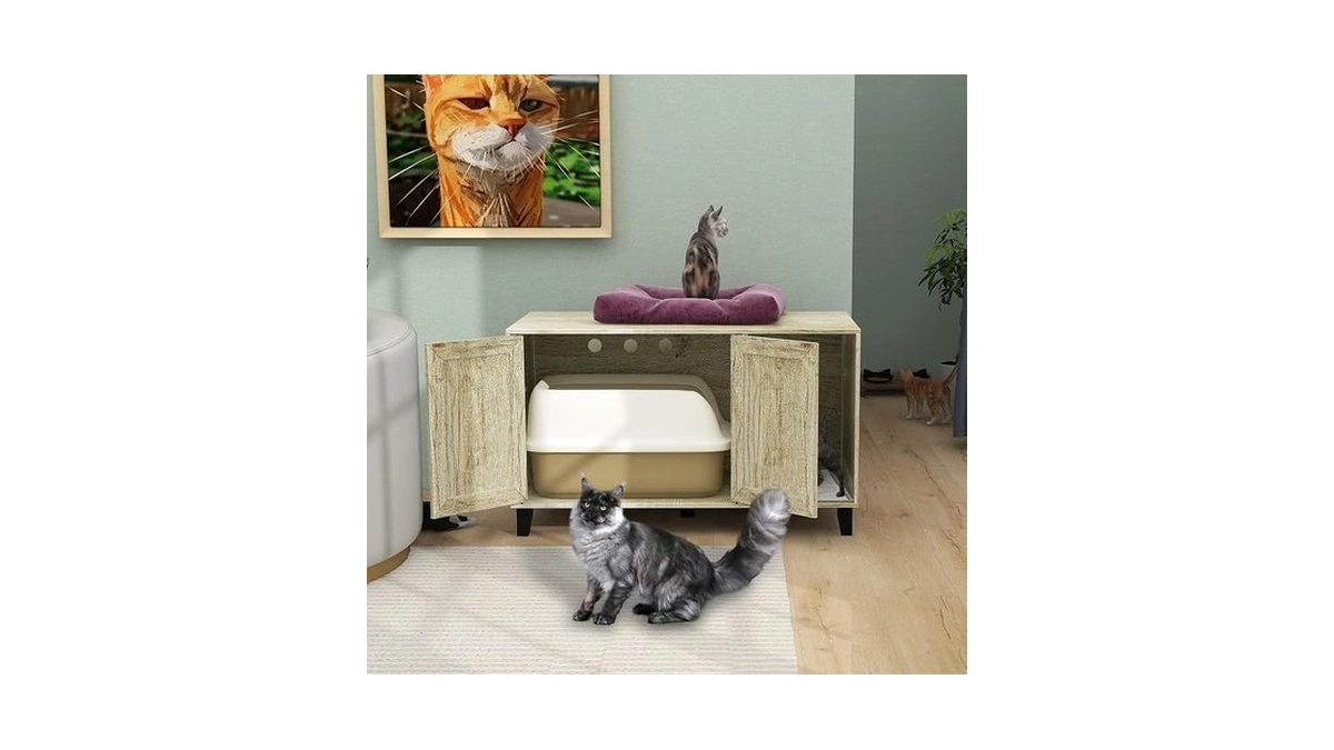 Taohfe Hidden Cat Litter Box Enclosure Furniture With Cats Scratch