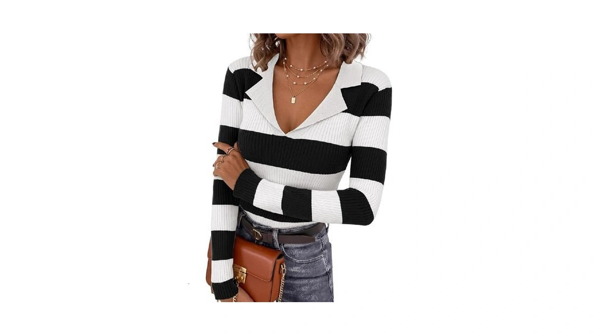 Pink Queen Women Striped Sweater Business Dressy Knit Clothes Size