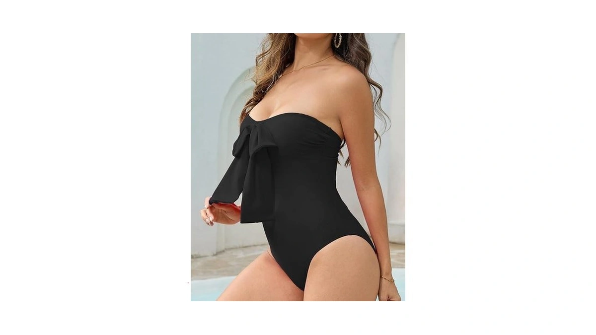 Women's Bow One Piece Swimsuit Strapless Bandeau Push Up Slimming
