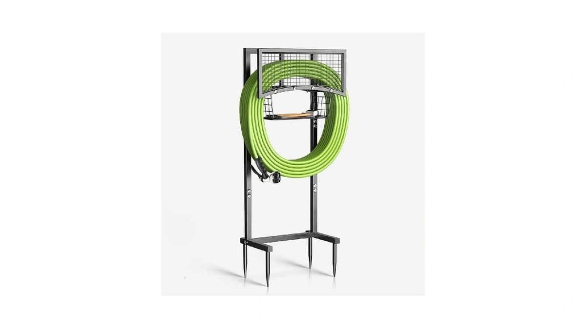 Mlicawu Garden Hose Holder Freestanding With Storage Basket, Holds Up