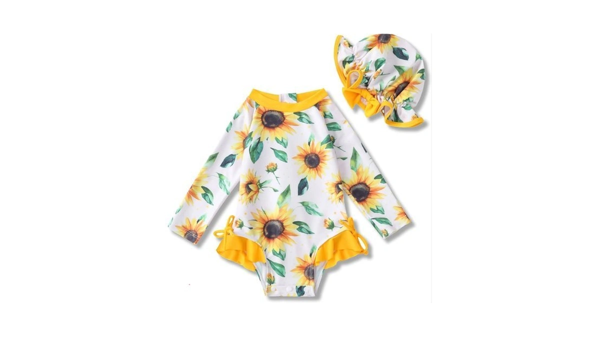 Amawmw Infant Baby Girl Swimsuit Long Sleeve One-piece Swimwear With