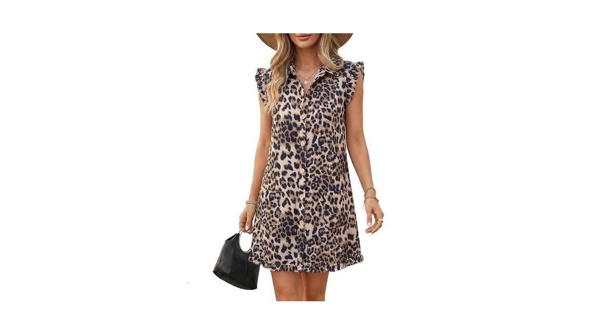 Wenrine Womens Summer Floral Mini Dress Casual Button Down Collared