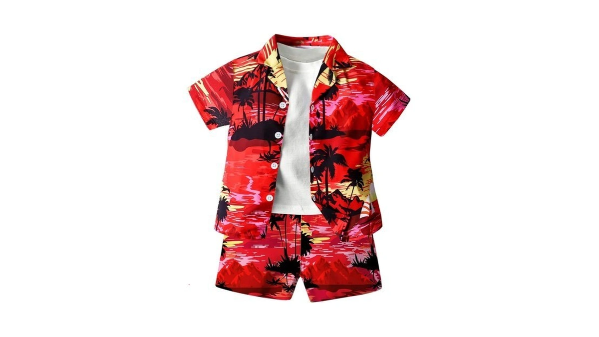 Sangtree Boys' Hawaiian Shirt And Short Set With White T
