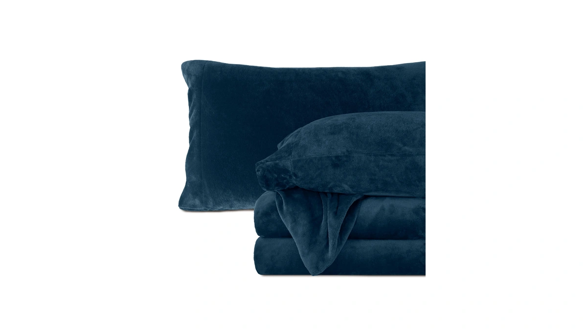 Elegant Comfort Velvet Plush Flannel Sheet Set, Queen, Navy
