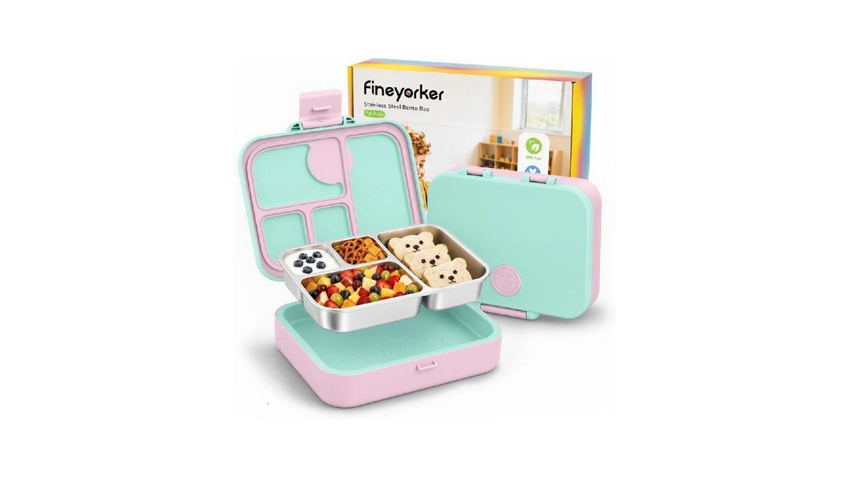 Fineyorker Kids Stainless Steel Bento Lunch Box, 4 Compartments