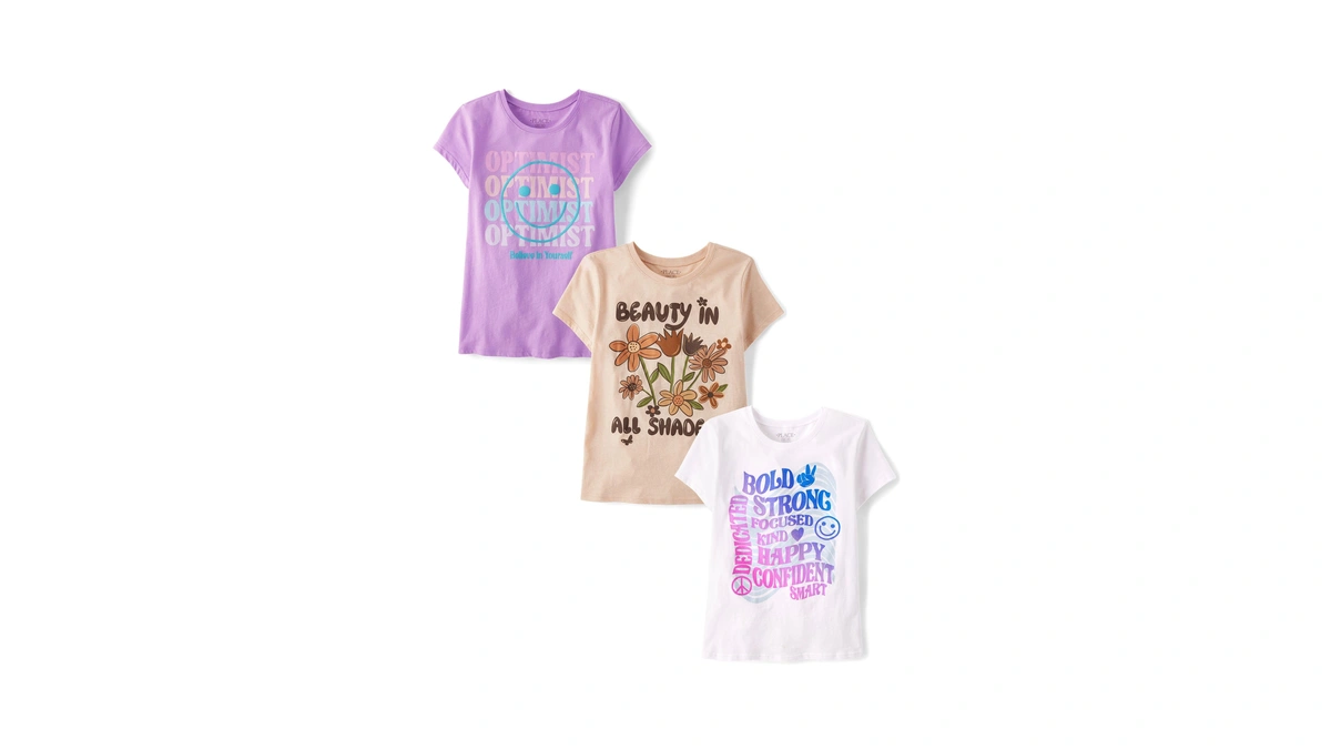 The Children's Place,female,girl Power Short Sleeve Graphic T-shirts,multipacks,beauty/positive/optimist 3-pack,small