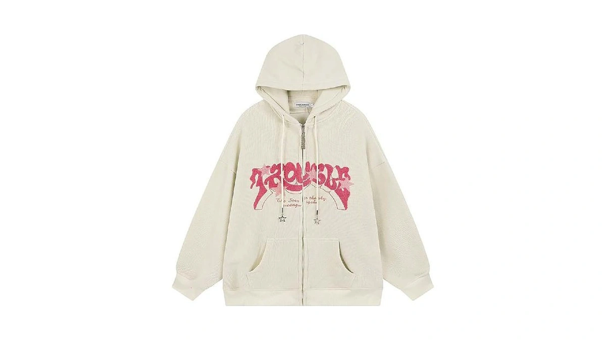 Sumleno Y2k Zip Up Hoodie Letter Print Star Graphic Grunge