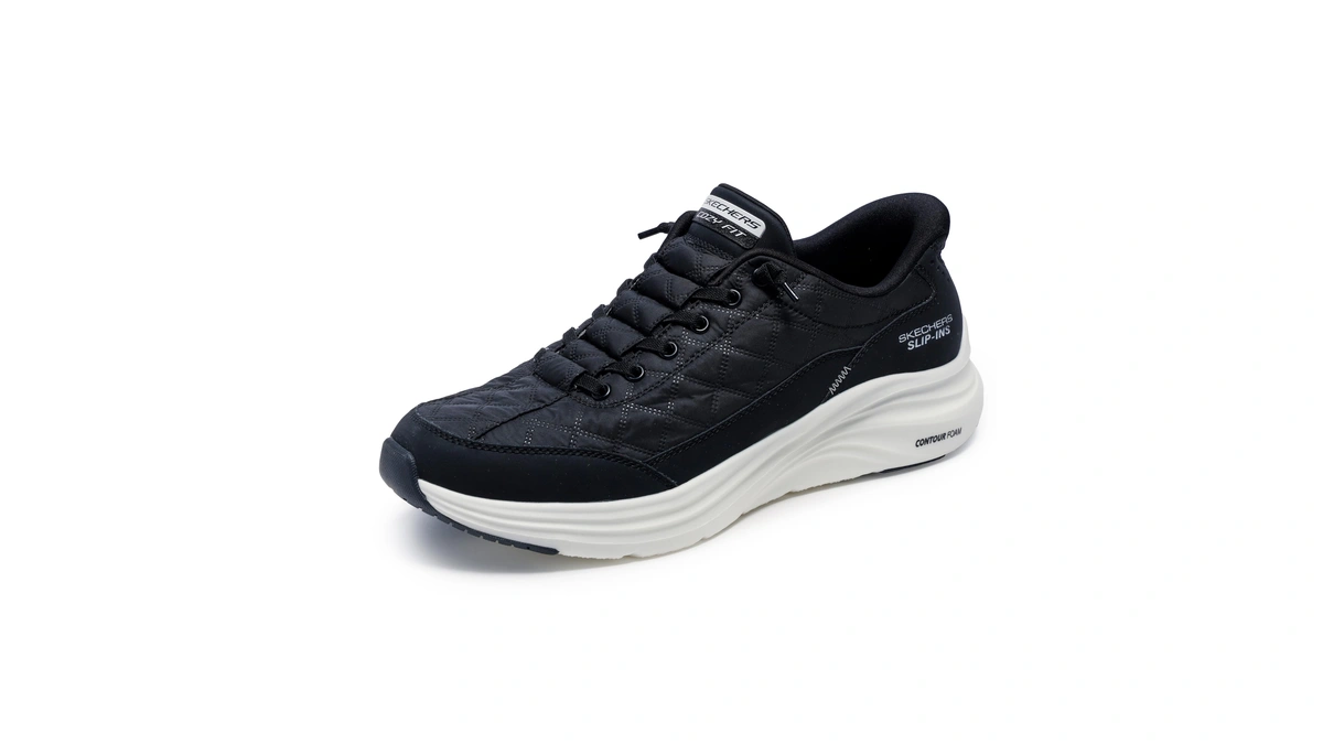 Skechers Men's Contour Foam Cozy Fit Hands Free Slip-in Sneaker,black/white,7.5