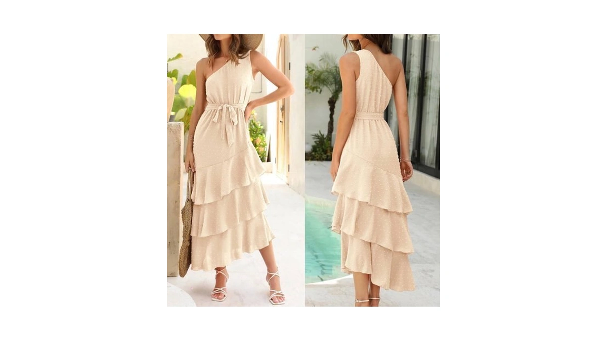 Prettygarden Women's Summer Floral Sundress Casual One Shoulder Tiered Ruffle