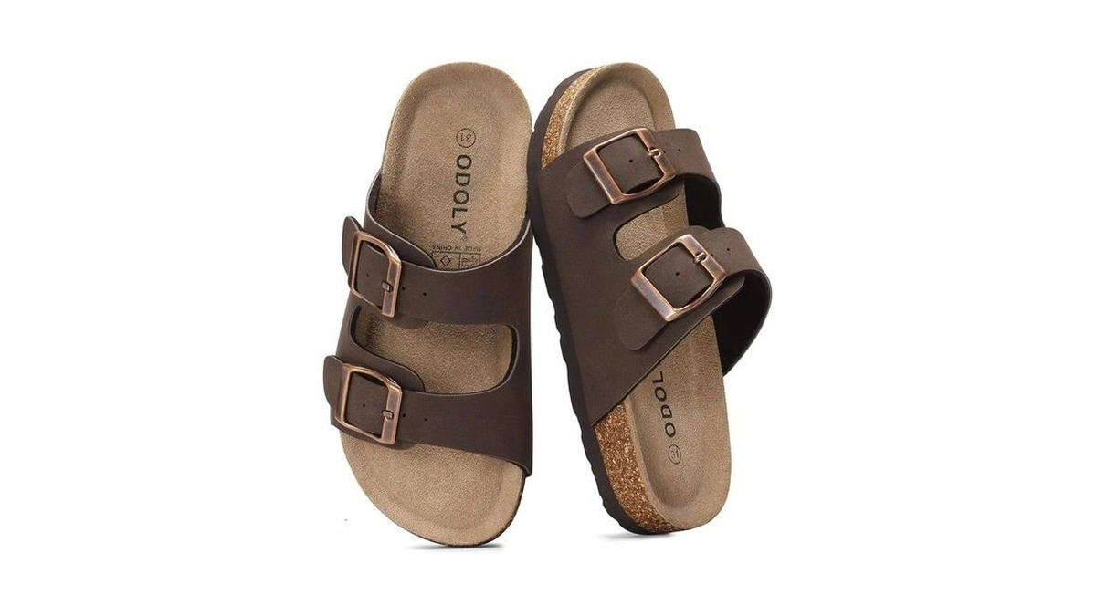 Odoly Kids Cork Footbed Slides Sandals Adjustable Buckle Summer Shoes
