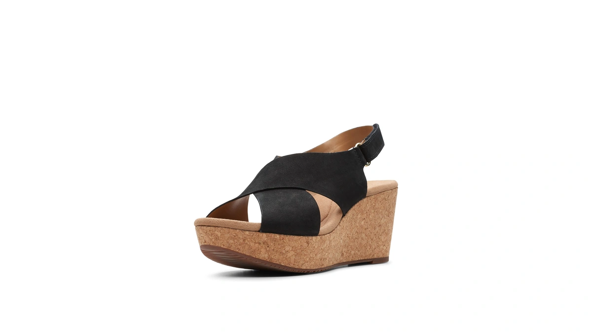 Clarks Women's Annadel Eirwyn Wedge Sandal, Black Nubuck, 9.5 W