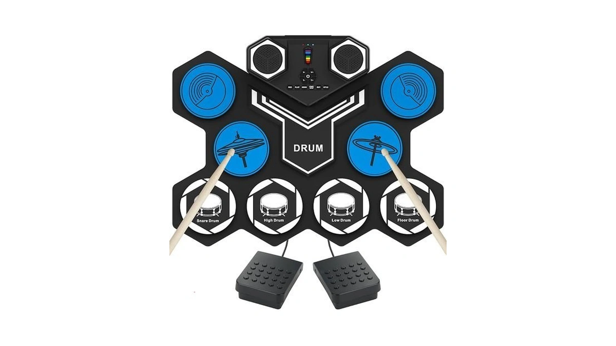 Wegrower Electric Drum Set, 9 Drums Portable Practice Pad