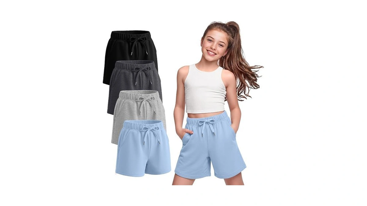 Halfchet 4 Pack Girls Bermuda Sweat Shorts, 4-color Set, 9-10