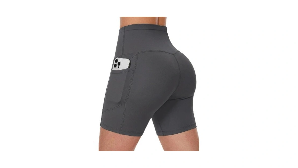 High Waisted Biker Shorts For Women With 3 Pockets, Butter
