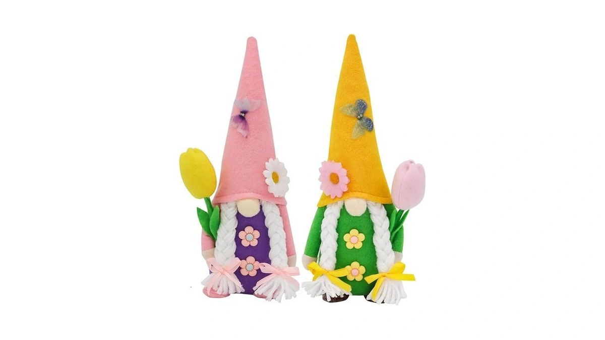 Knomeko Spring Gnome Decor Set Of 2, Tulip Gnome Figurines