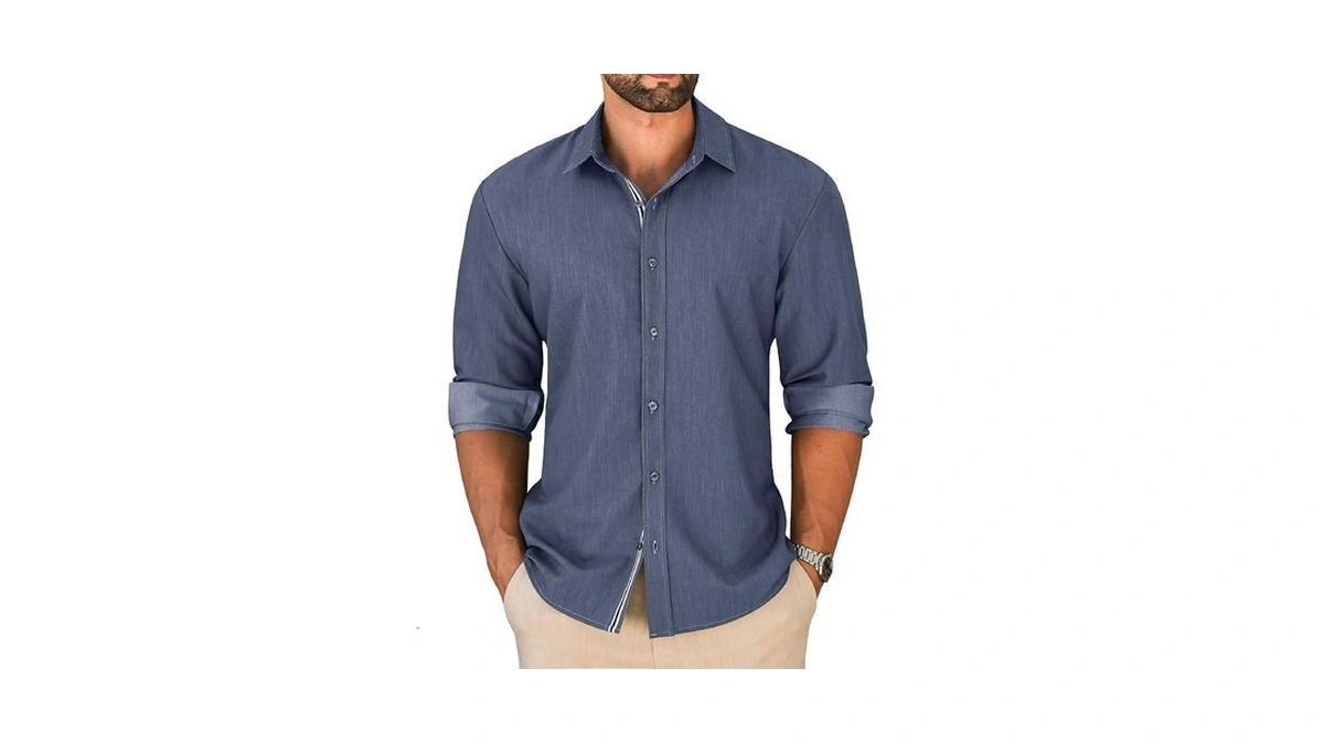 Letsee Men's Button Down Dress Shirt Long Sleeve Untucked Business