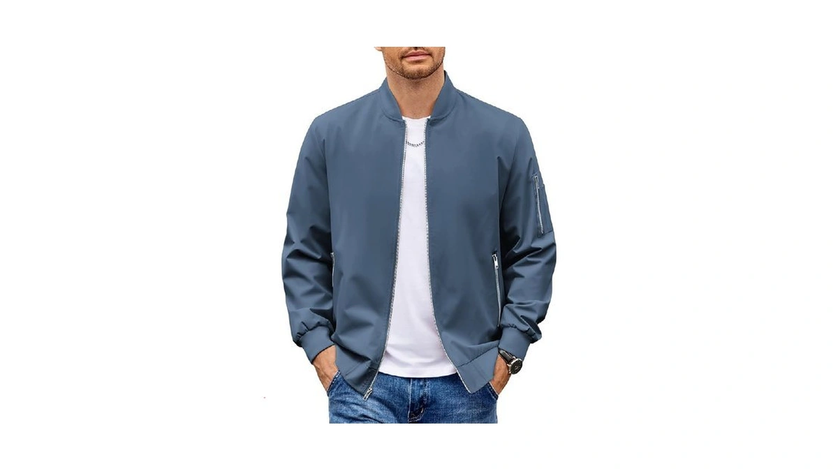 Coofandy Men's Light Bomber Jacket Casual Zip Up Coat Fashion