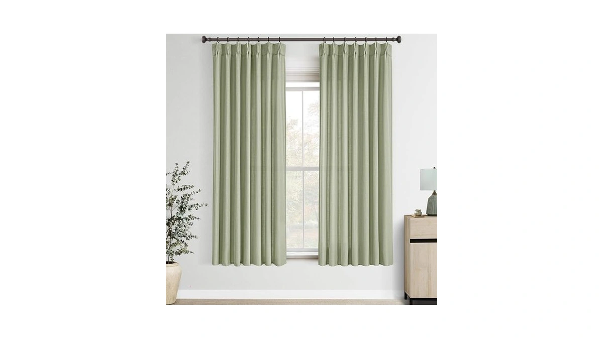 Sage Green Memory Trained Pinch Pleat Linen Curtains 63 Inch