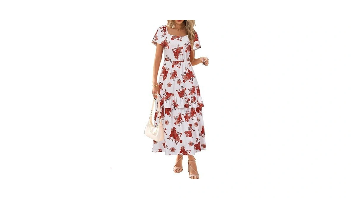 Styleword Women's Summer Dresses 2026 Square Neck Short Sleeve Floral