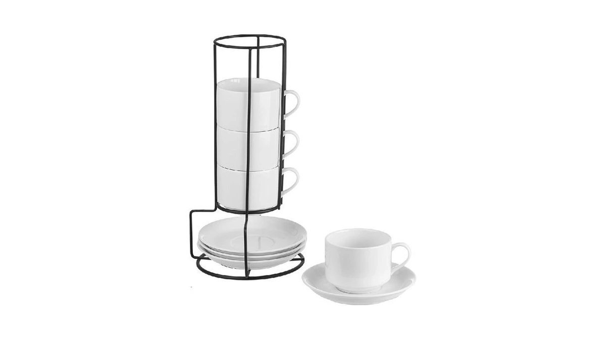 Yolife 8oz Porcelain Stackable Cappuccino Cups With Saucers And Metal