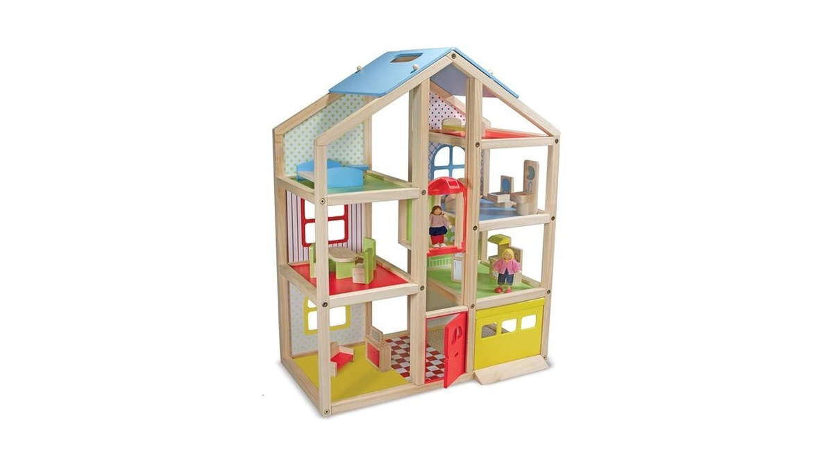 Melissa & Doug Wooden Hi-rise Dollhouse With 15 Furniture Pieces,