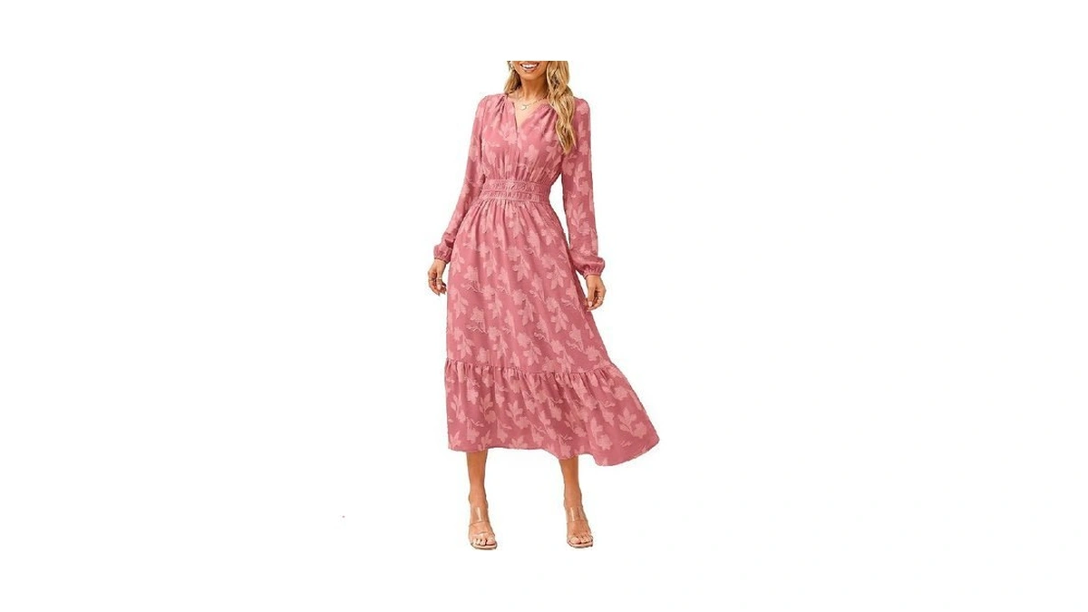 Simplee Women's Boho Floral Long Sleeve Maxi Dress Fall V