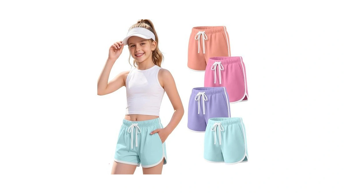 Halfchet 4 Pack Girls' Athletic Dolphin Shorts, 4-color Set, 5-6